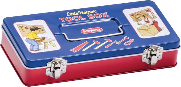 Schylling Toy Tin Tool Box with Tools - Metal Case Including 6 Tools - Ages 3+