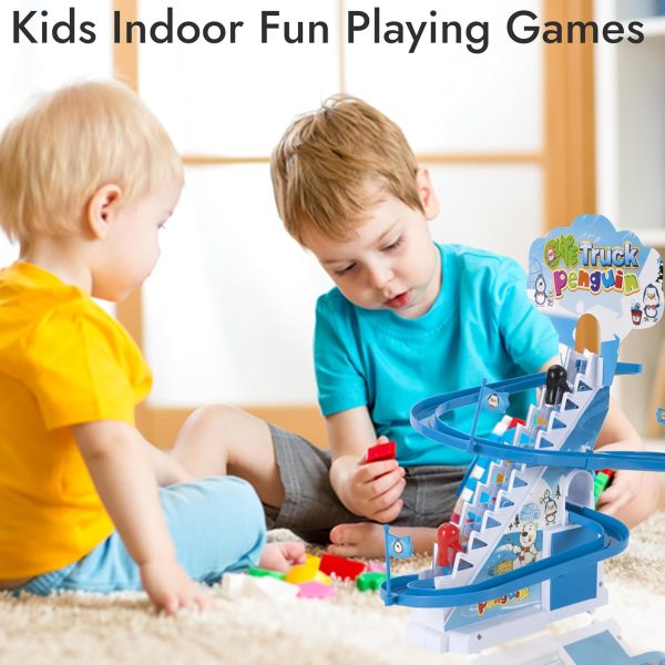ARSUK Penguin Race Game Toy Playful Musical Roller Coaster Track Playset with Music & LED Flashing Lights On/Off Button for Toddlers and Kids Gift